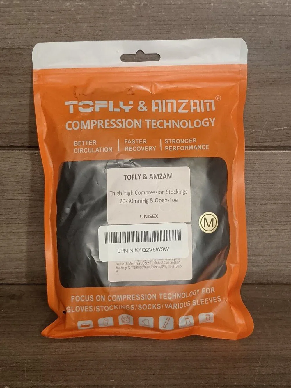 Tomfly & Amazon Black Compression Socks Unisex Medium Thigh High 20-30mmHg